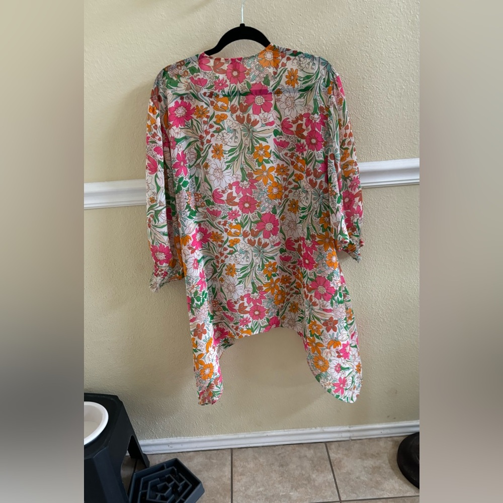 Cover up, duster, kimono pink orange green
